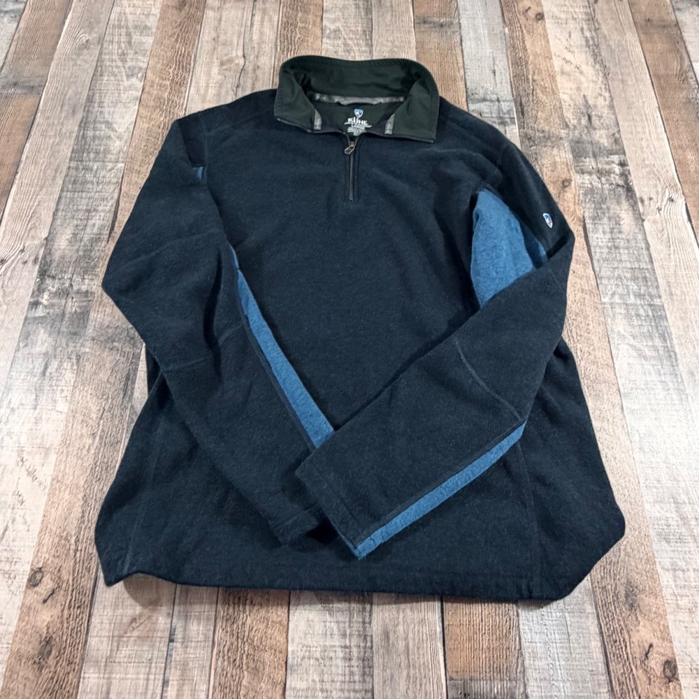 KUHL Interceptr 1/4 Zip Fleece Mens Large Black Blue Gorpcore Hiking Pullover